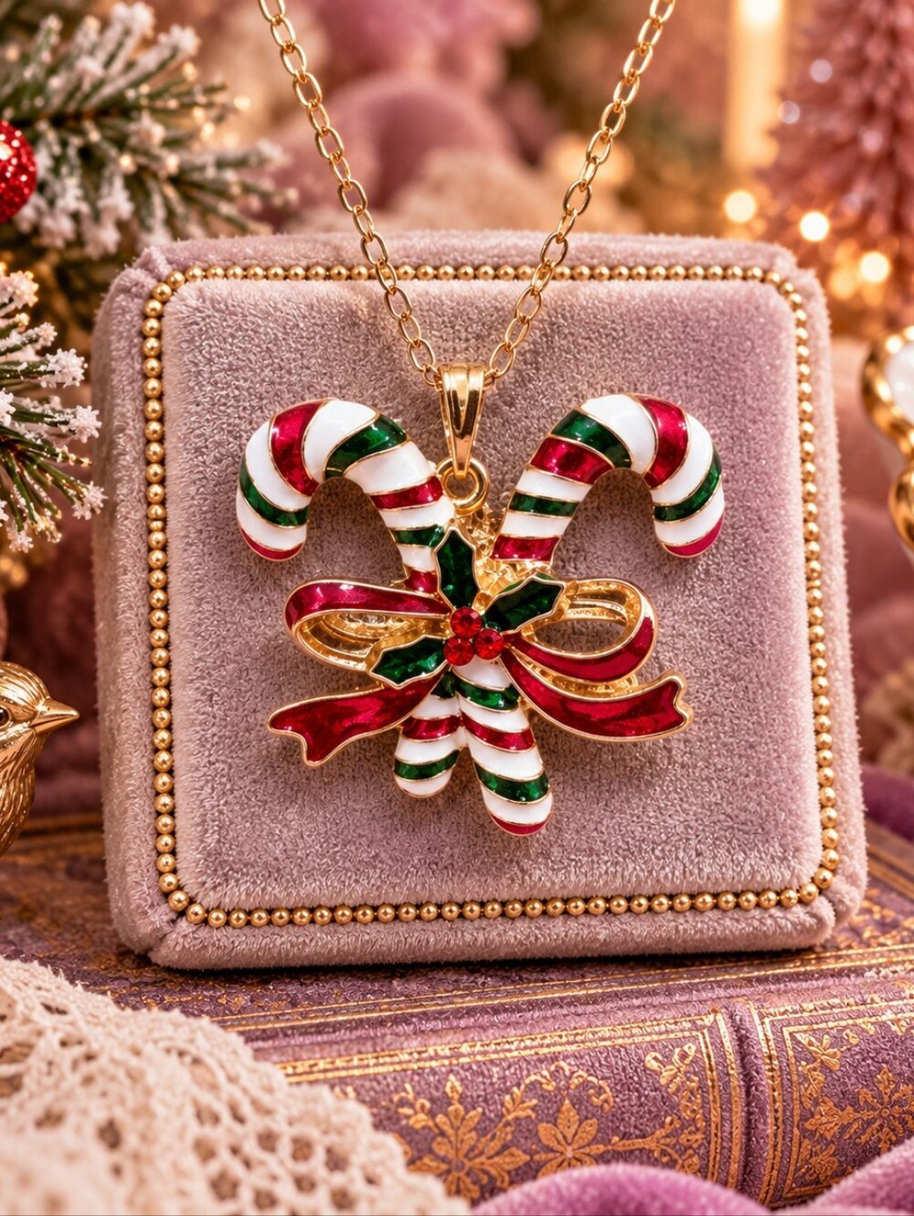 🎄🍬 Sweet Candy Cane Pendant Necklace